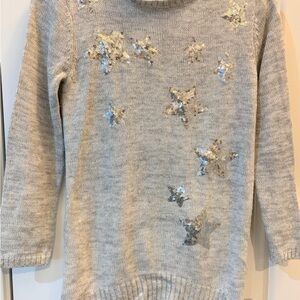 Copper Key Silver Star Girl’s Grey Sweater with Sequence Stars Size Medium